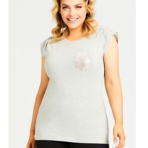 Loralette (Avenue) Gray Sequin Pocket Top 3X
